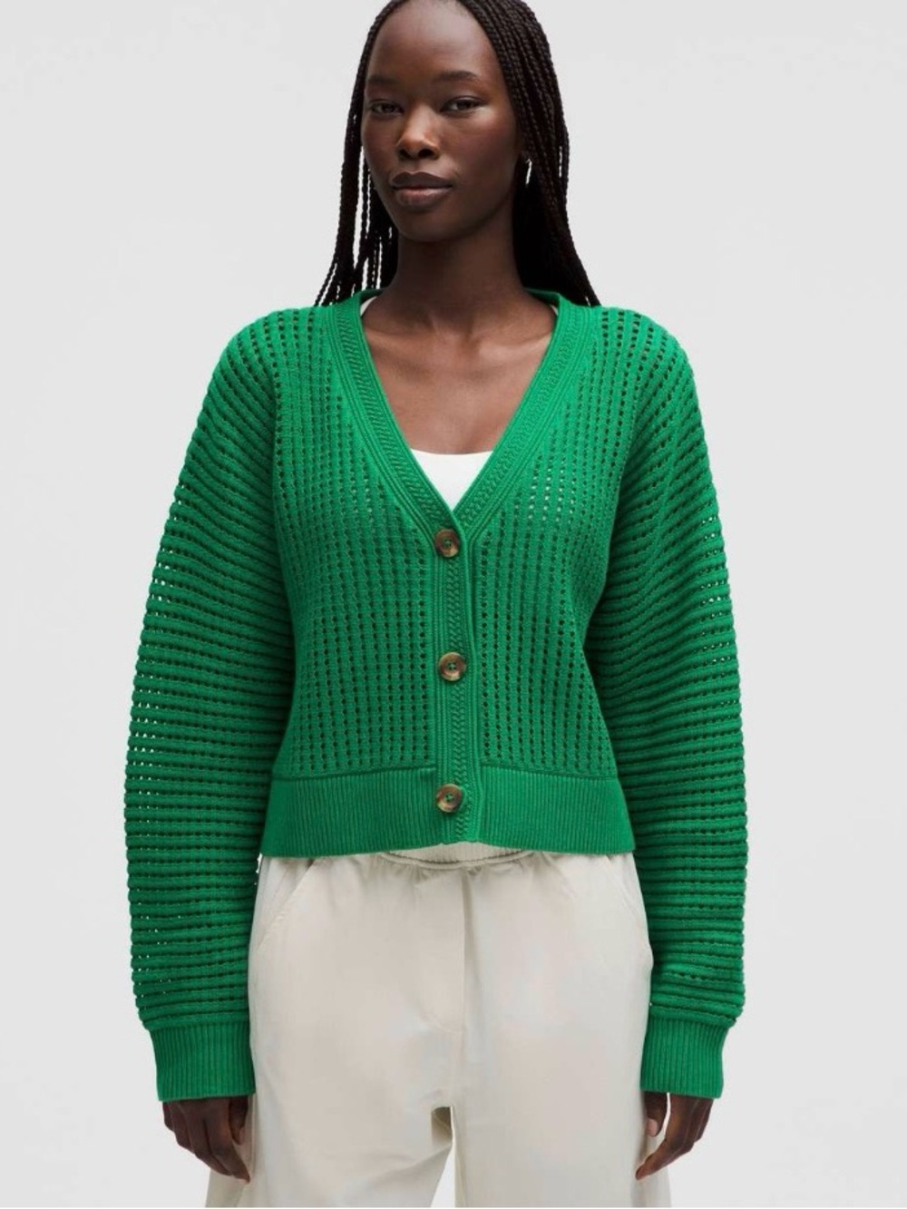 Lululemon Cotton Crochet Mesh Relaxed-Fit Cardigan Raceway Green